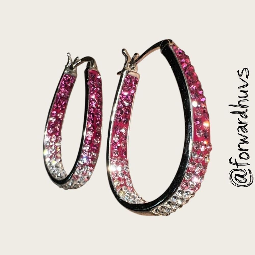 Bundle Sale 3 for $15 | Gradient Rhinestone Hoop Earrings – Pink to White